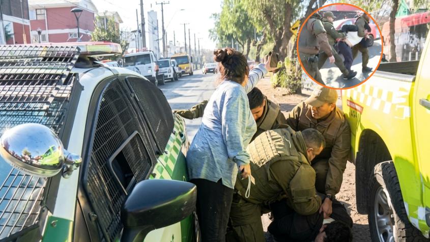 Madre intenta evitar detención de su hijo en La Granja: botó la gorra de un carabinero