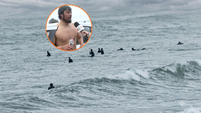 Surfista explica por qué entraron al agua pese a sistema frontal y alerta de marejadas: "Las olas están buenas" Surfista explica por qué entraron al agua pese a sistema frontal y alerta de marejadas: "Las olas están buenas"